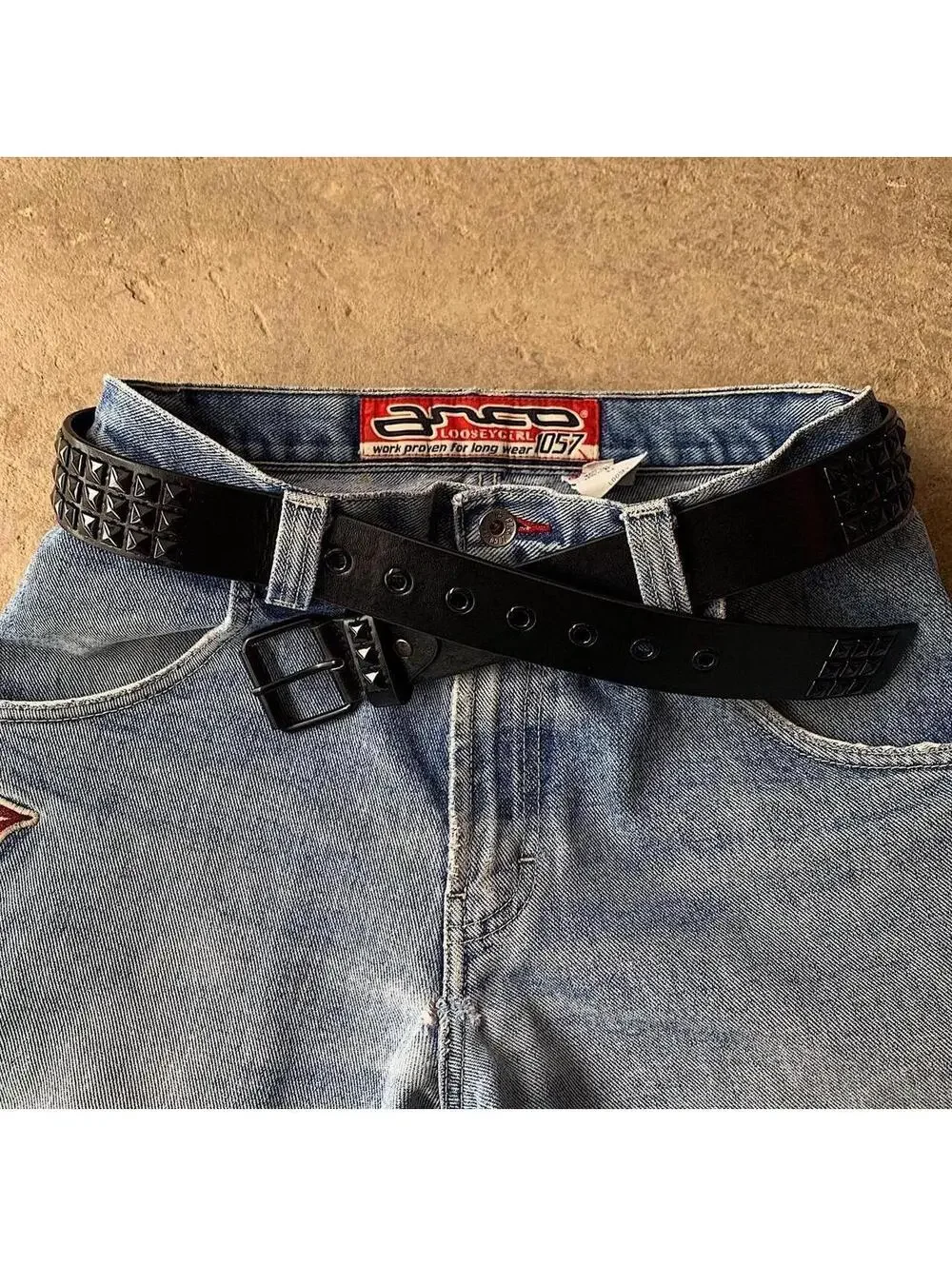 Vintage y2k 2000s Punk Style Diamond Studded black essential belt. Goth emo